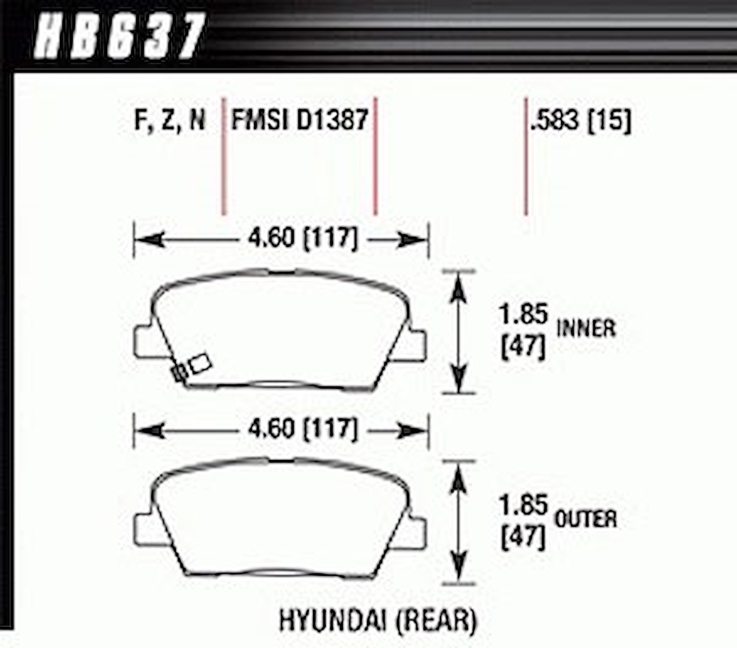 Disc Brake Pad Performance Ceramic w/0.583 Thickness