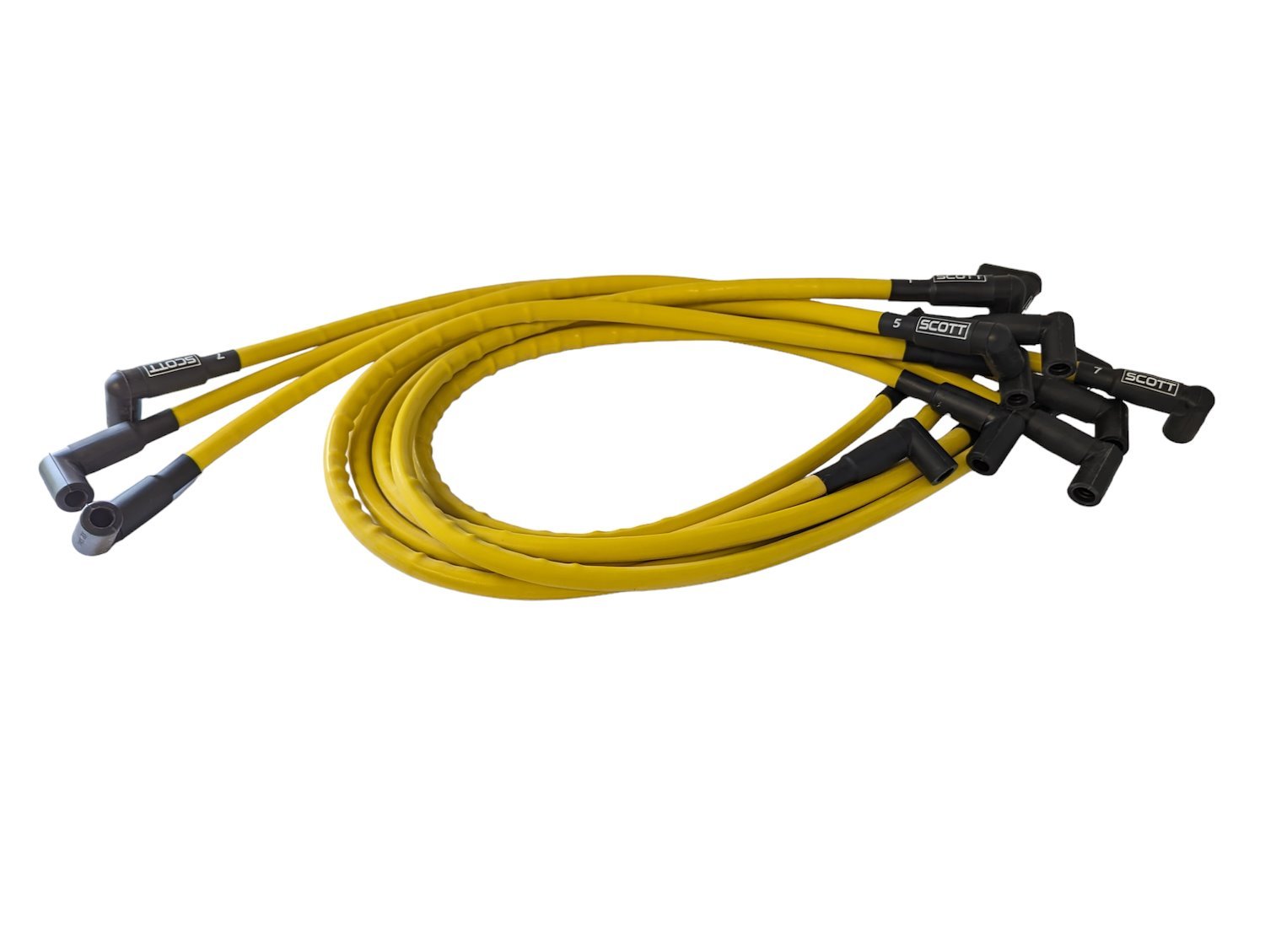 SPW300-CH-407-7 Super Mag Fiberglass-Oversleeved Spark Plug Wire Set for Small Block Chevy, Under Header [Yellow]