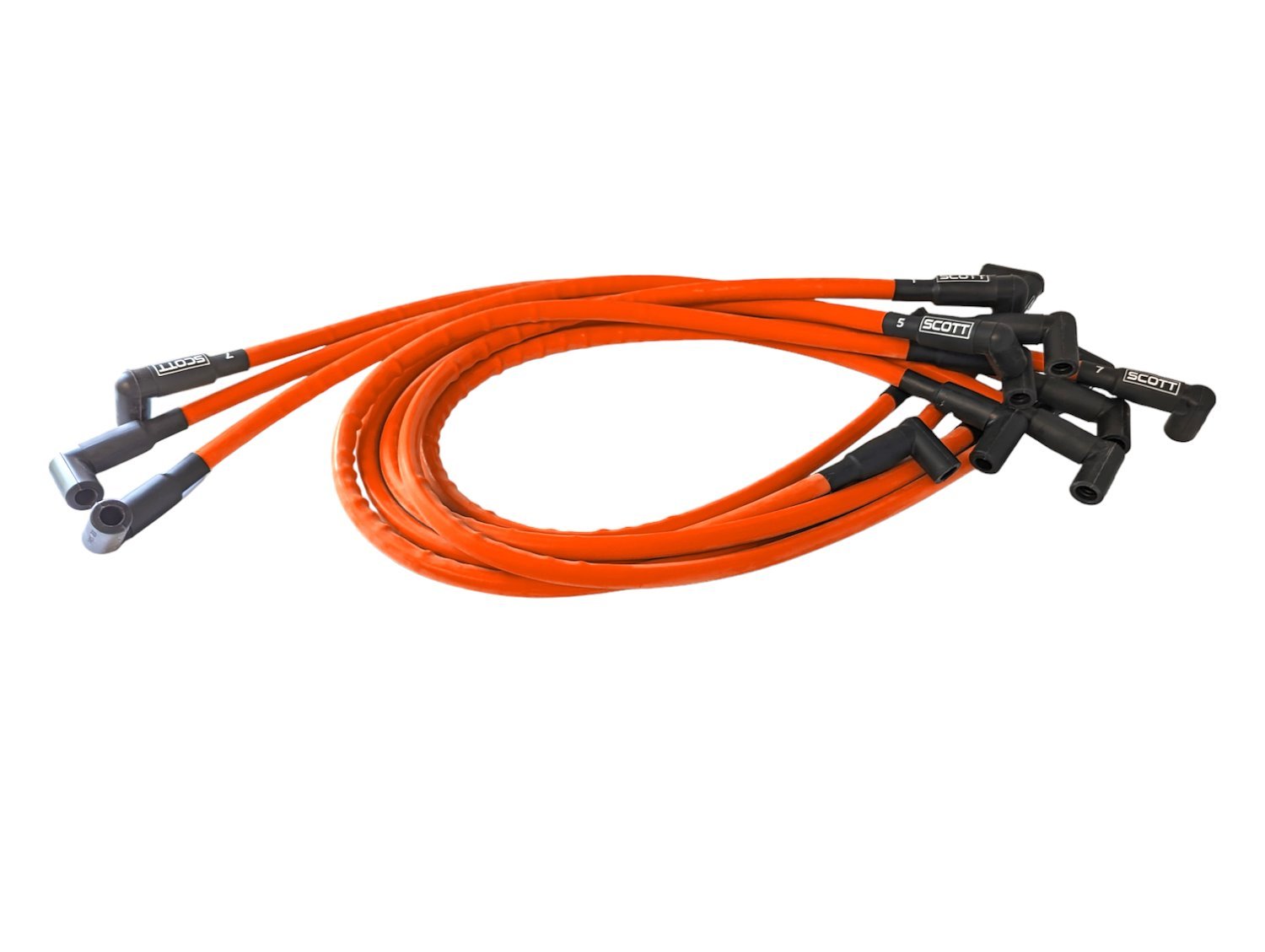 SPW300-CH-407-9 Super Mag Fiberglass-Oversleeved Spark Plug Wire Set Small Block Chevy, Under Header [Fluorescent Orange]