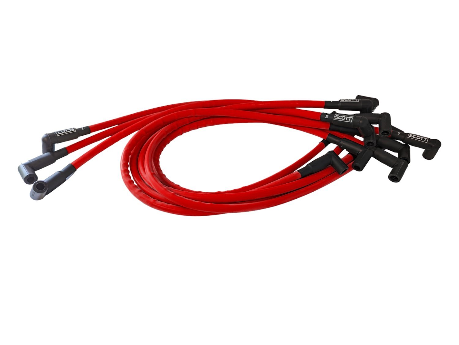 SPW300-CH-430-2 Super Mag Fiberglass-Oversleeved Spark Plug Wire Set for Big Block Ford, Under Header [Red]