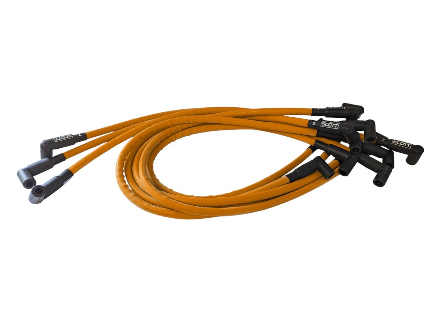 SPW300-CH-430-5 Super Mag Fiberglass-Oversleeved Spark Plug Wire Set for Big Block Ford, Under Header [Orange]