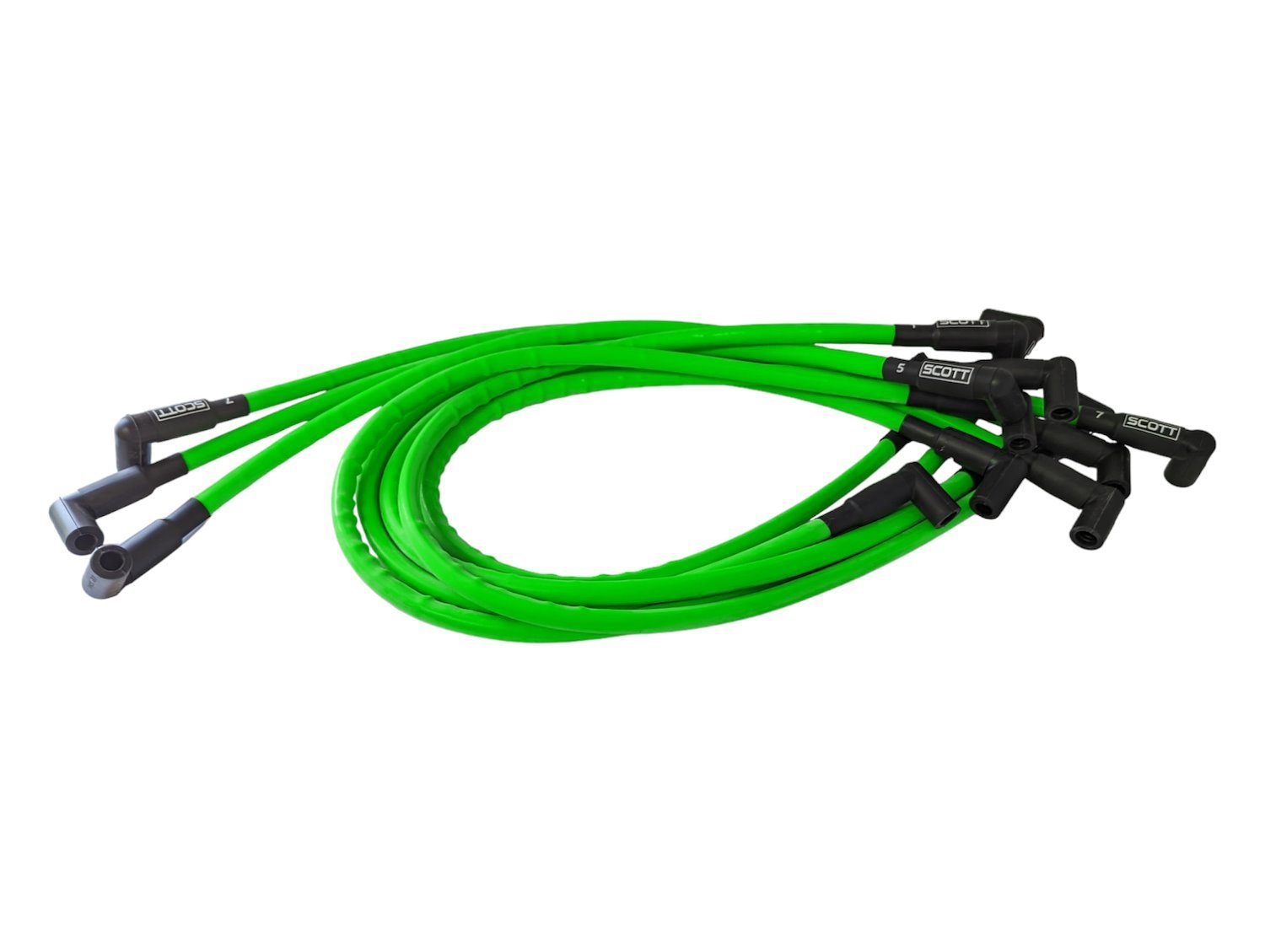 SPW300-CH-430-8 Super Mag Fiberglass-Oversleeved Spark Plug Wire Set for Big Block Ford, Under Header [Fluorescent Green]