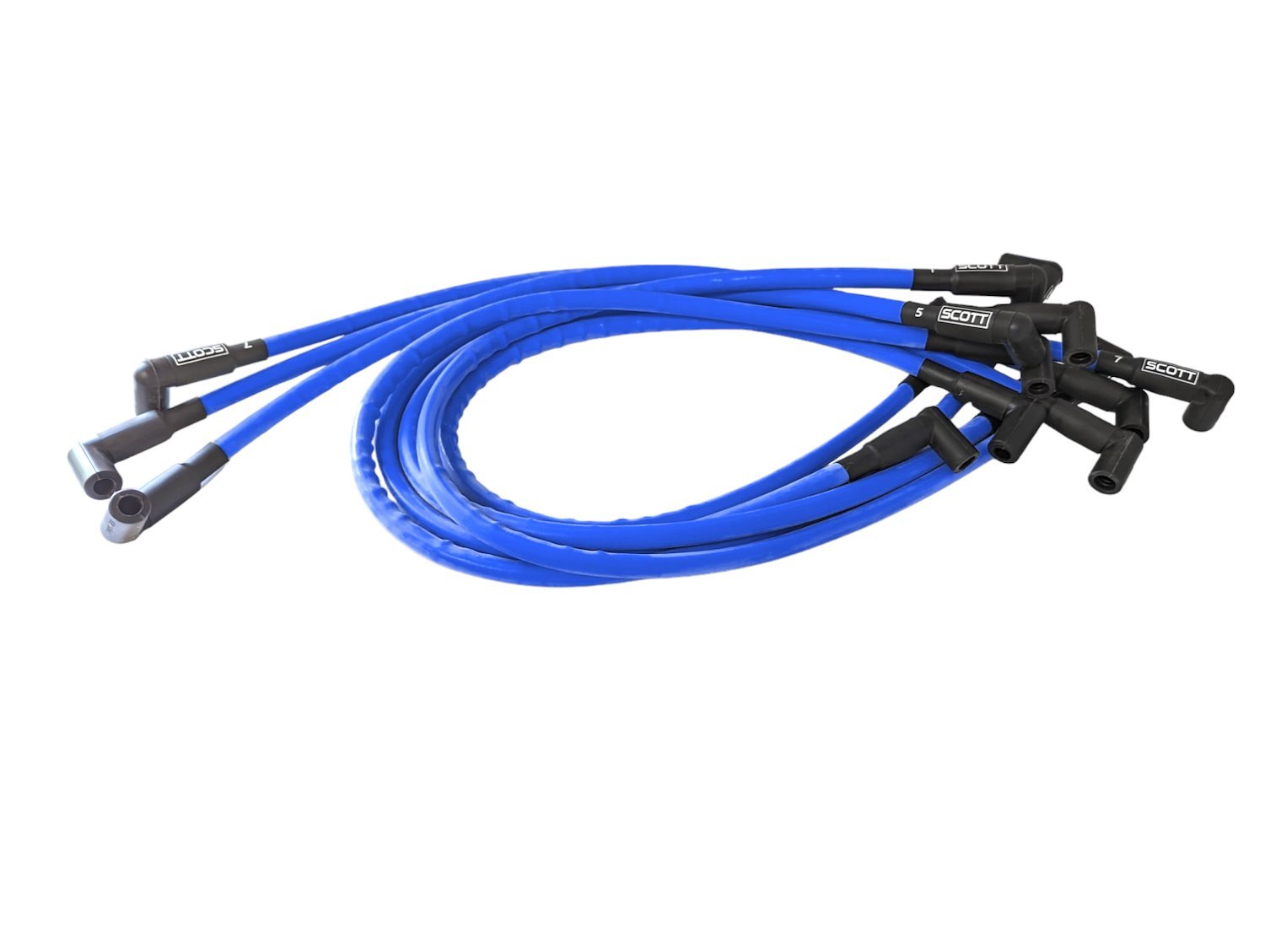 SPW300-CH-435-4 Super Mag Fiberglass-Oversleeved Spark Plug Wire Set for Small Block Chevy, Around Front [Blue]