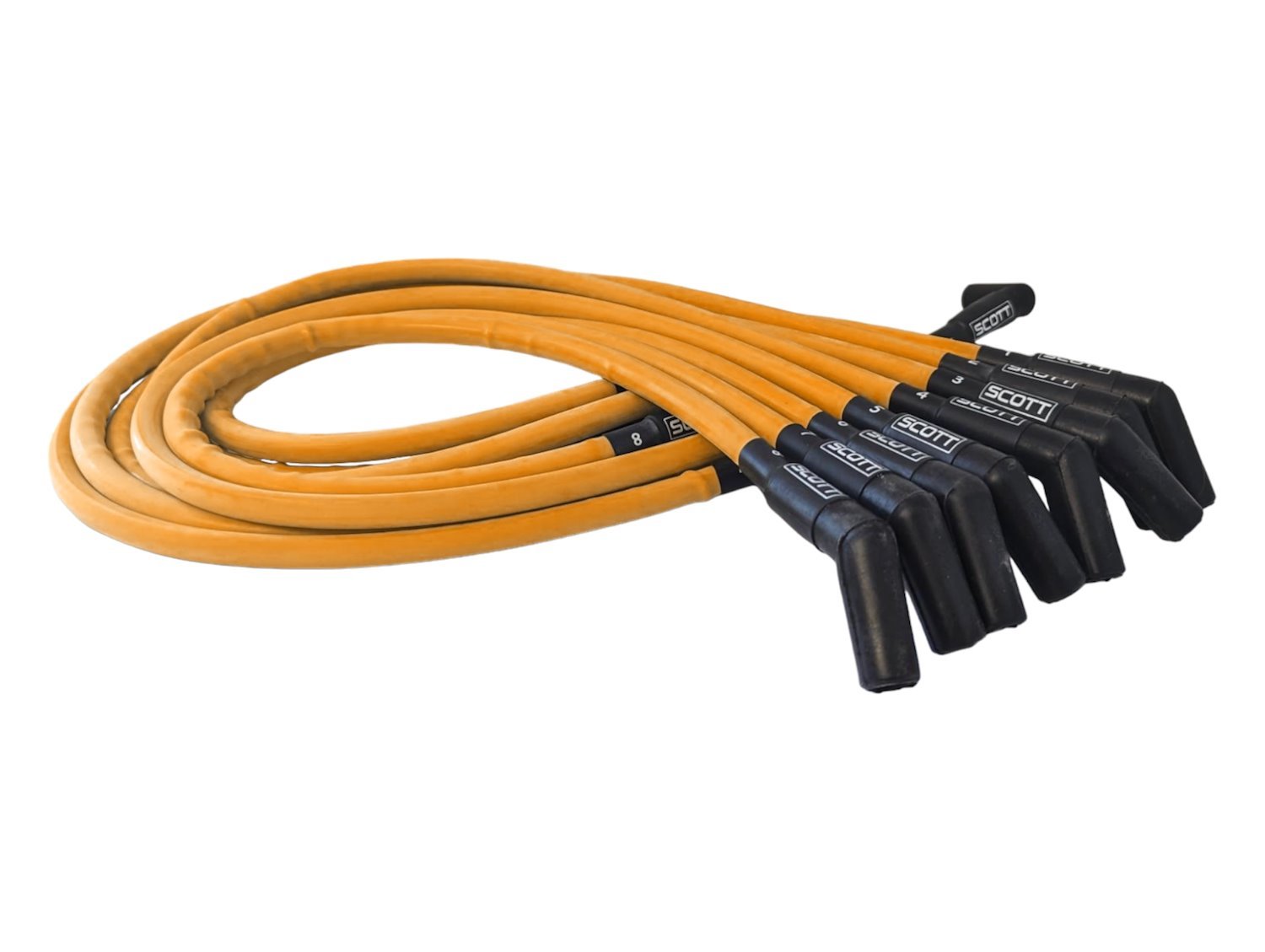 SPW300-CH-439-5 Super Mag Fiberglass-Oversleeved Spark Plug Wire Set for Small Block Ford, Under Header [Orange]