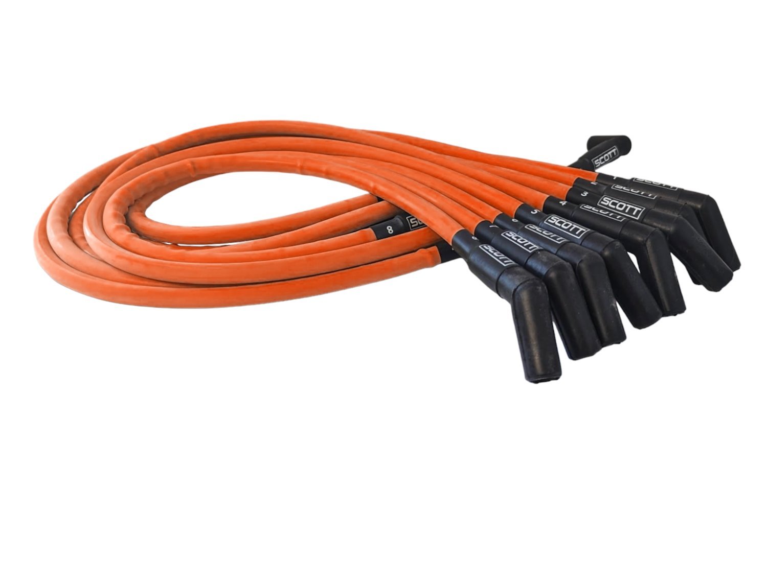 SPW300-CH-439-9 Super Mag Fiberglass-Oversleeved Spark Plug Wire Set for Small Block Ford, Under Header [Orange]
