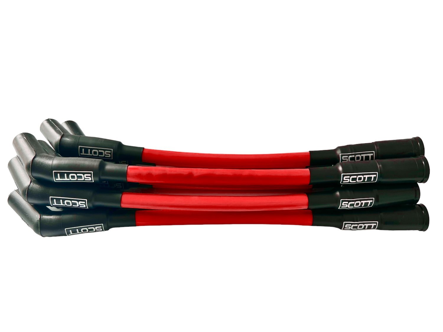 SPW300-CH-525S-2 Super Mag Fiberglass-Oversleeved Spark Plug Wire Set for GM LS Short 525 Crate, Over Valve Cover [Red]