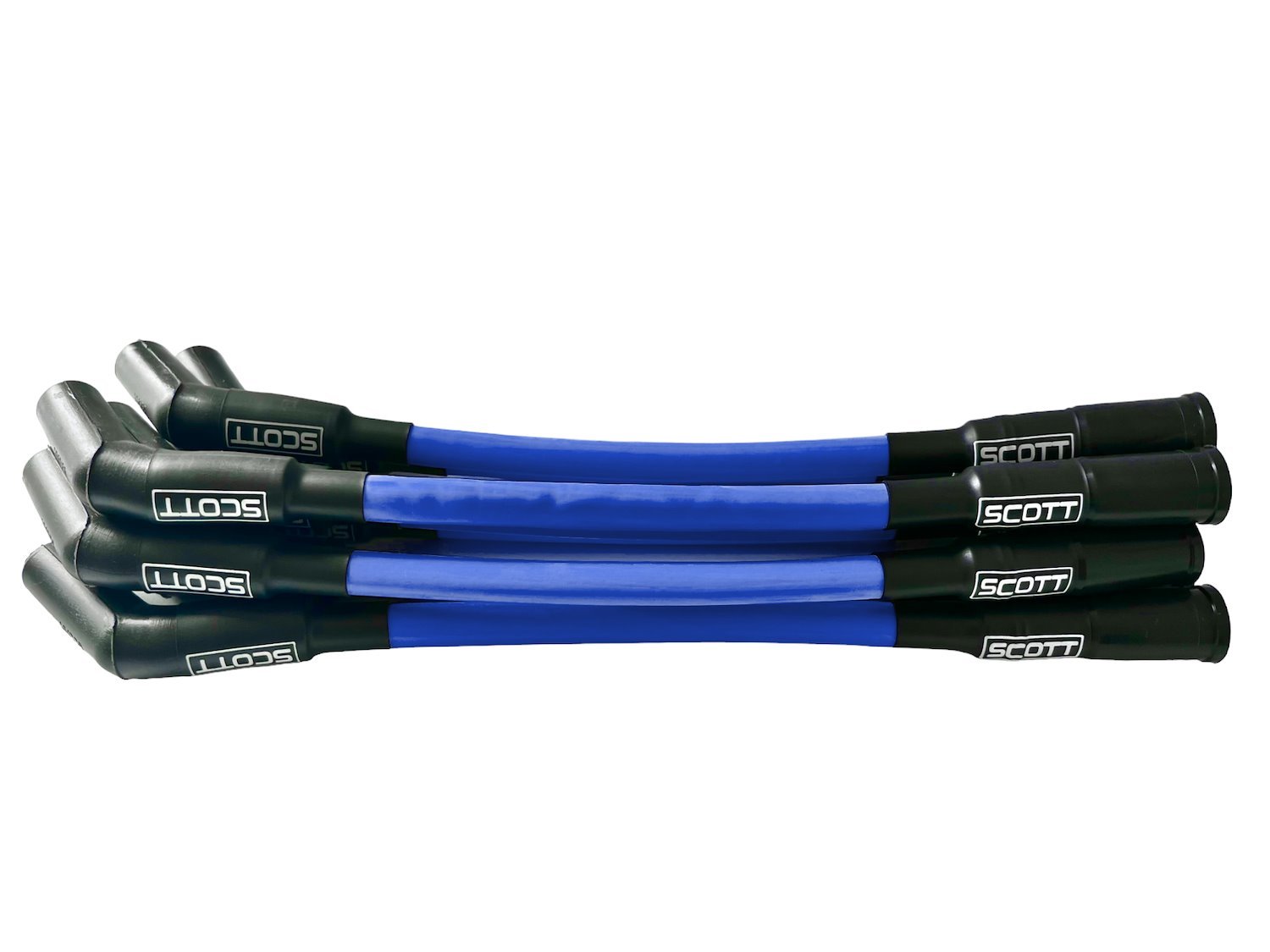 SPW300-CH-525S-4 Super Mag Fiberglass-Oversleeved Spark Plug Wire Set for GM LS Short 525 Crate, Over Valve Cover [Blue]