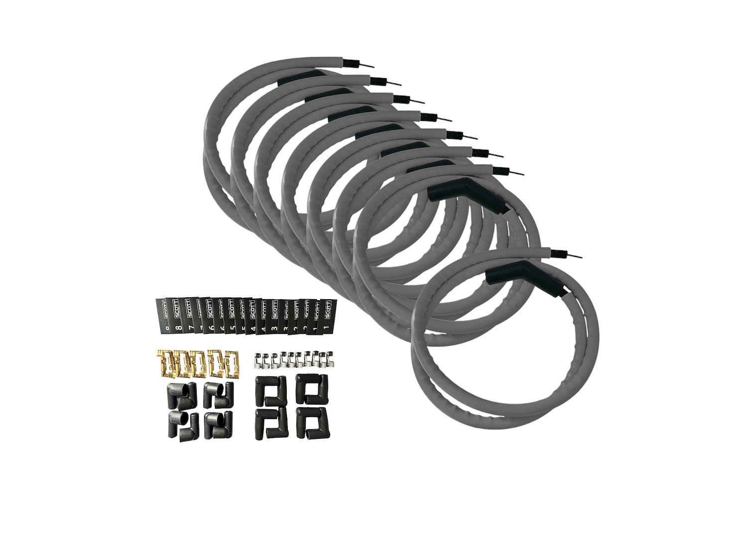 SPW300-CH-K45-3 DIY Super Mag Fiberglass-Oversleeved Spark Plug Wire Set, 45-Degree Boots [Gray]