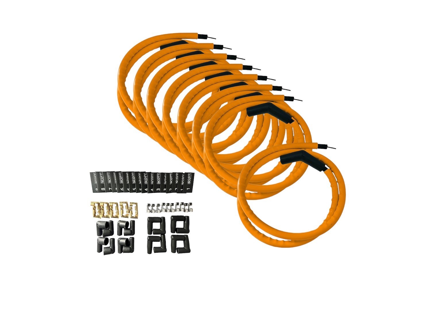 SPW300-CH-K45-5 DIY Super Mag Fiberglass-Oversleeved Spark Plug Wire Set, 45-Degree Boots [Orange]