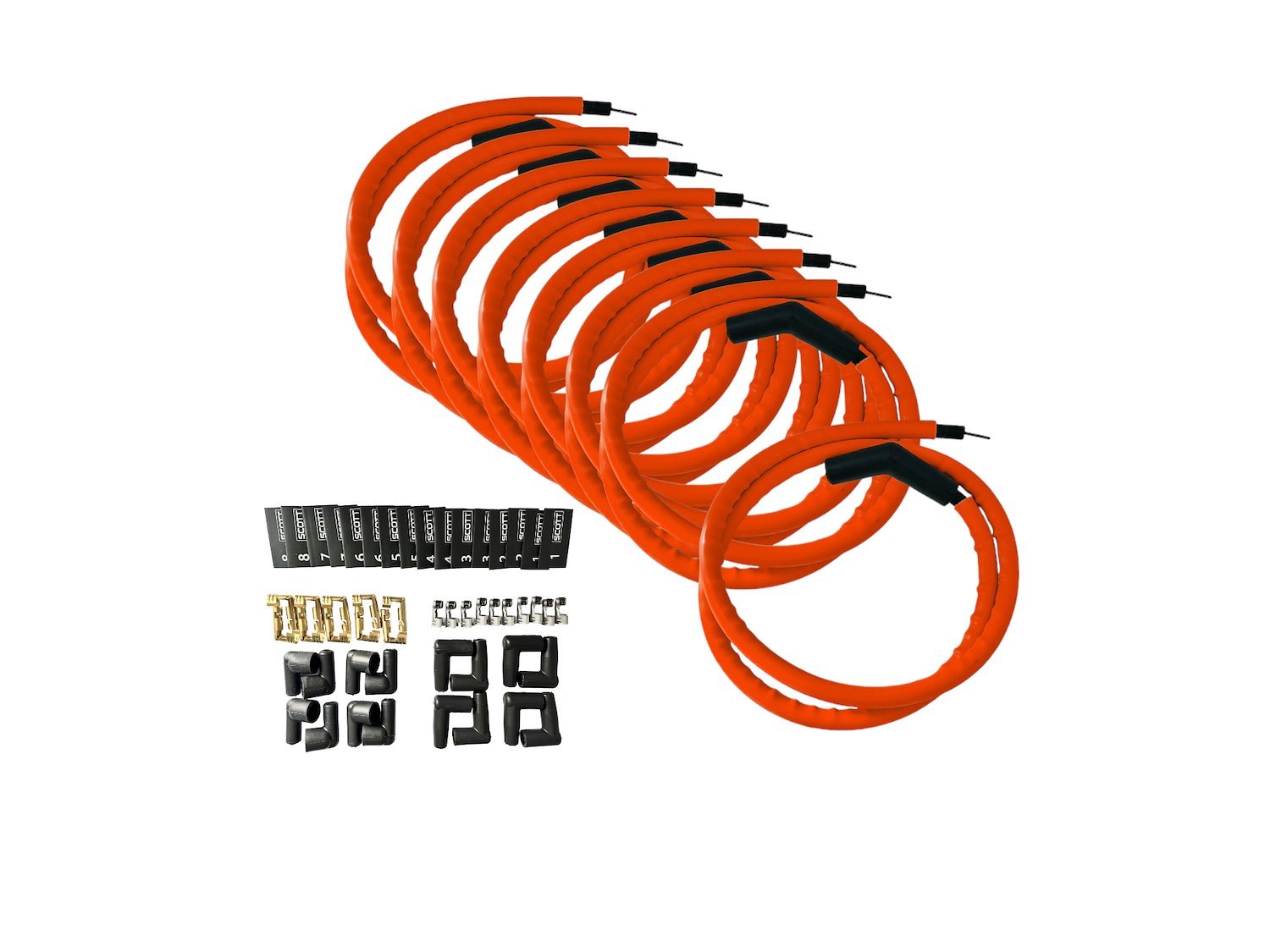 SPW300-CH-K45-9 DIY Super Mag Fiberglass-Oversleeved Spark Plug Wire Set, 45-Degree Boots [Fluorescent Orange]