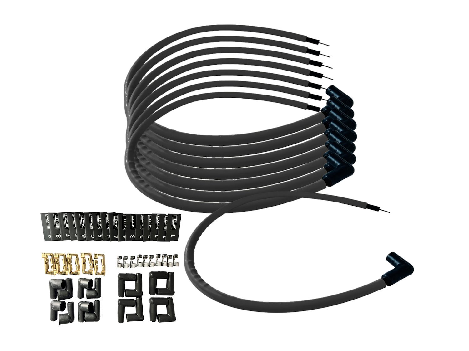 SPW300-CH-K90-1 DIY Super Mag Fiberglass-Oversleeved Spark Plug Wire Set, 90-Degree Boots [Black]