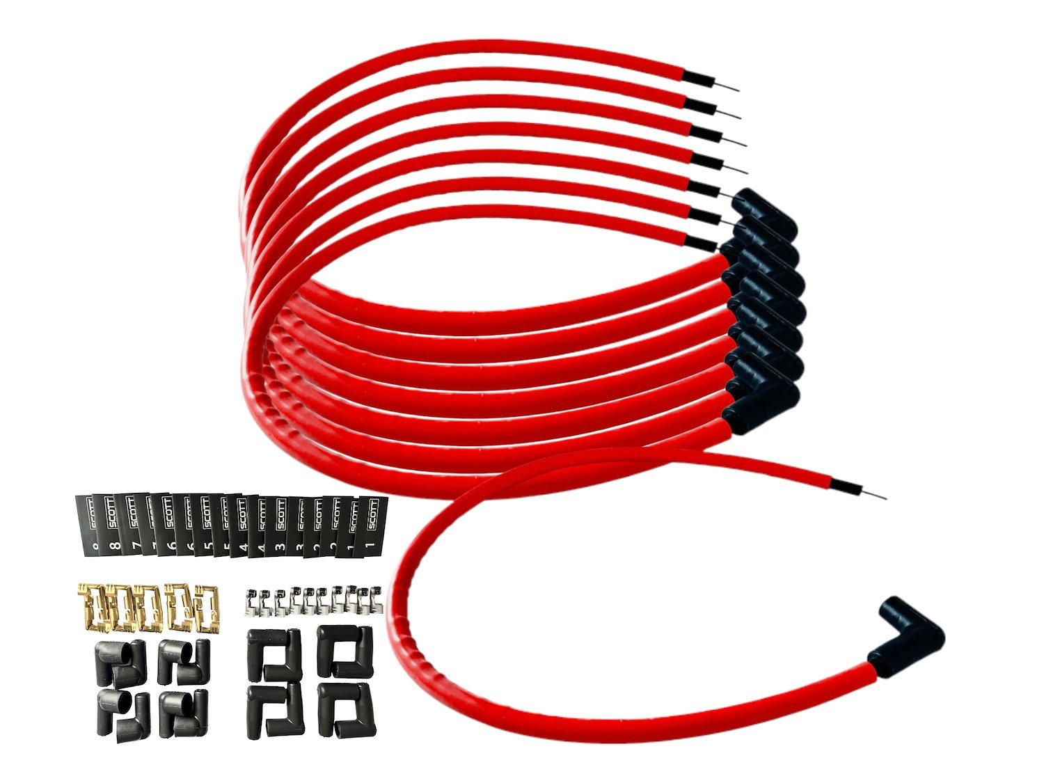 SPW300-CH-K90-2 DIY Super Mag Fiberglass-Oversleeved Spark Plug Wire Set, 90-Degree Boots [Red]
