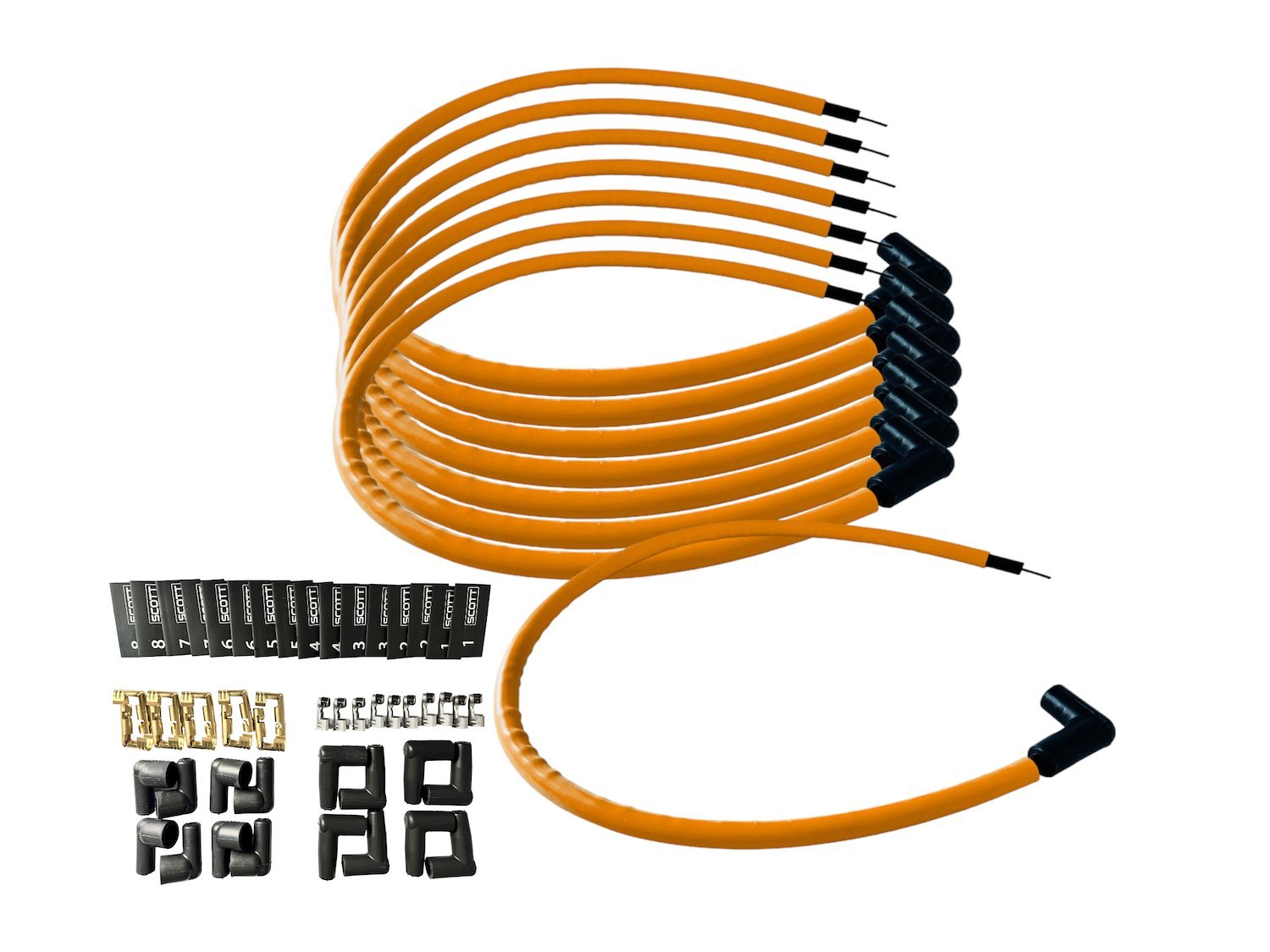 SPW300-CH-K90-5 DIY Super Mag Fiberglass-Oversleeved Spark Plug Wire Set, 90-Degree Boots [Orange]