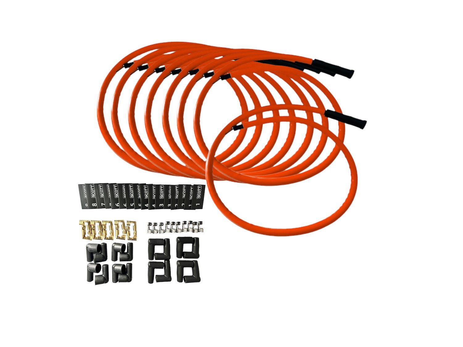 SPW300-CH-KSTR-9 DIY Super Mag Fiberglass-Oversleeved Spark Plug Wire Set, Straight Boots [Fluorescent Orange]