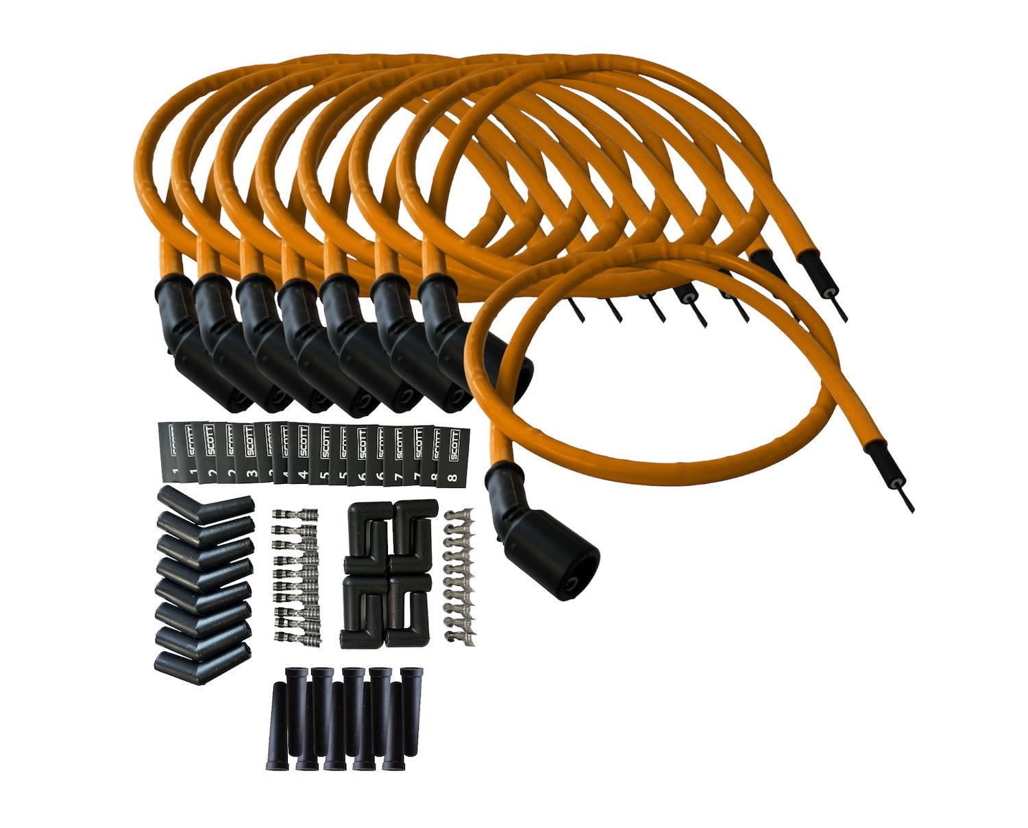 SPW300-CH-LSRELO-5 DIY Super Mag Fiberglass-Oversleeved Spark Plug Wire Set, 45-Degree LS Coil [Orange]