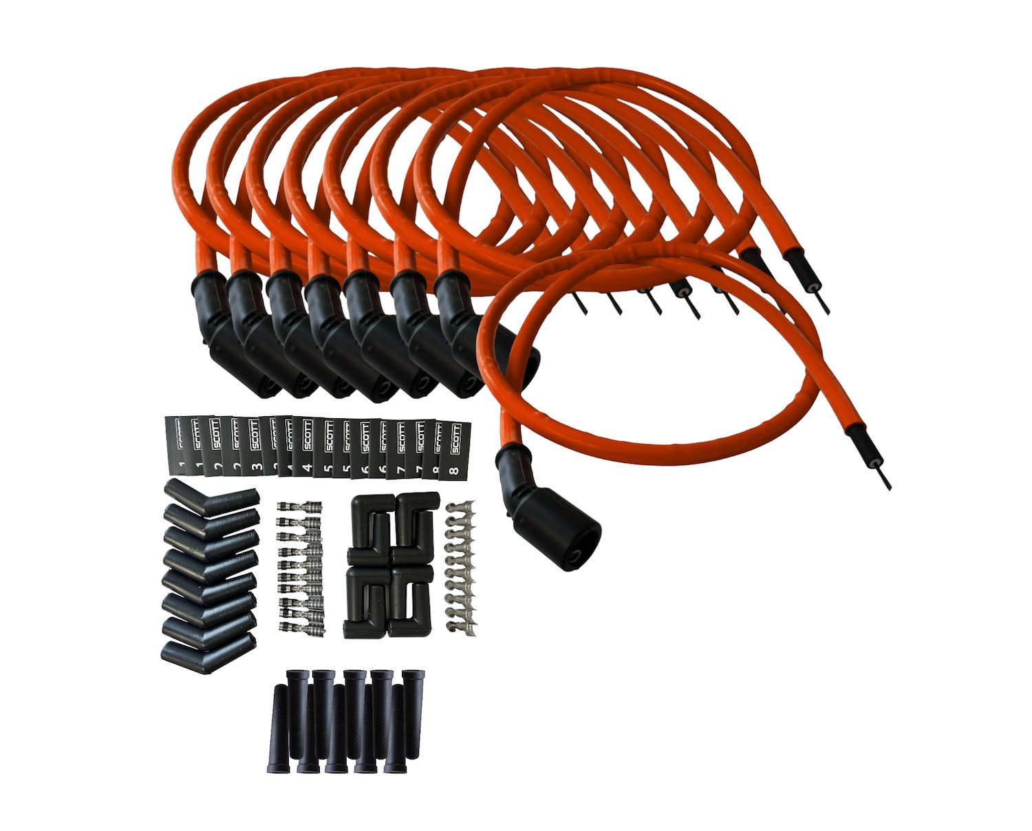 SPW300-CH-LSRELO-9 DIY Super Mag Fiberglass-Oversleeved Spark Plug Wire Set, 45-Degree LS Coil [Fluorescent Orange]