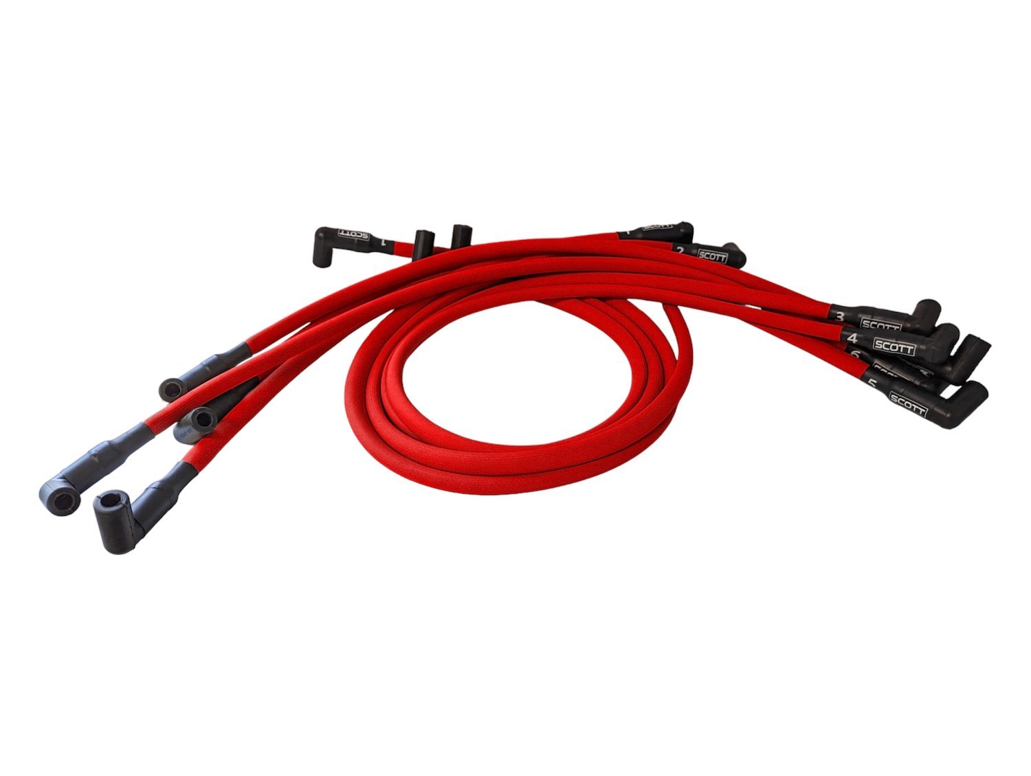 SPW300-PS-407-2 Super Mag Fiberglass-Oversleeved Spark Plug Wire Set for Small Block Chevy, Under Header [Red]