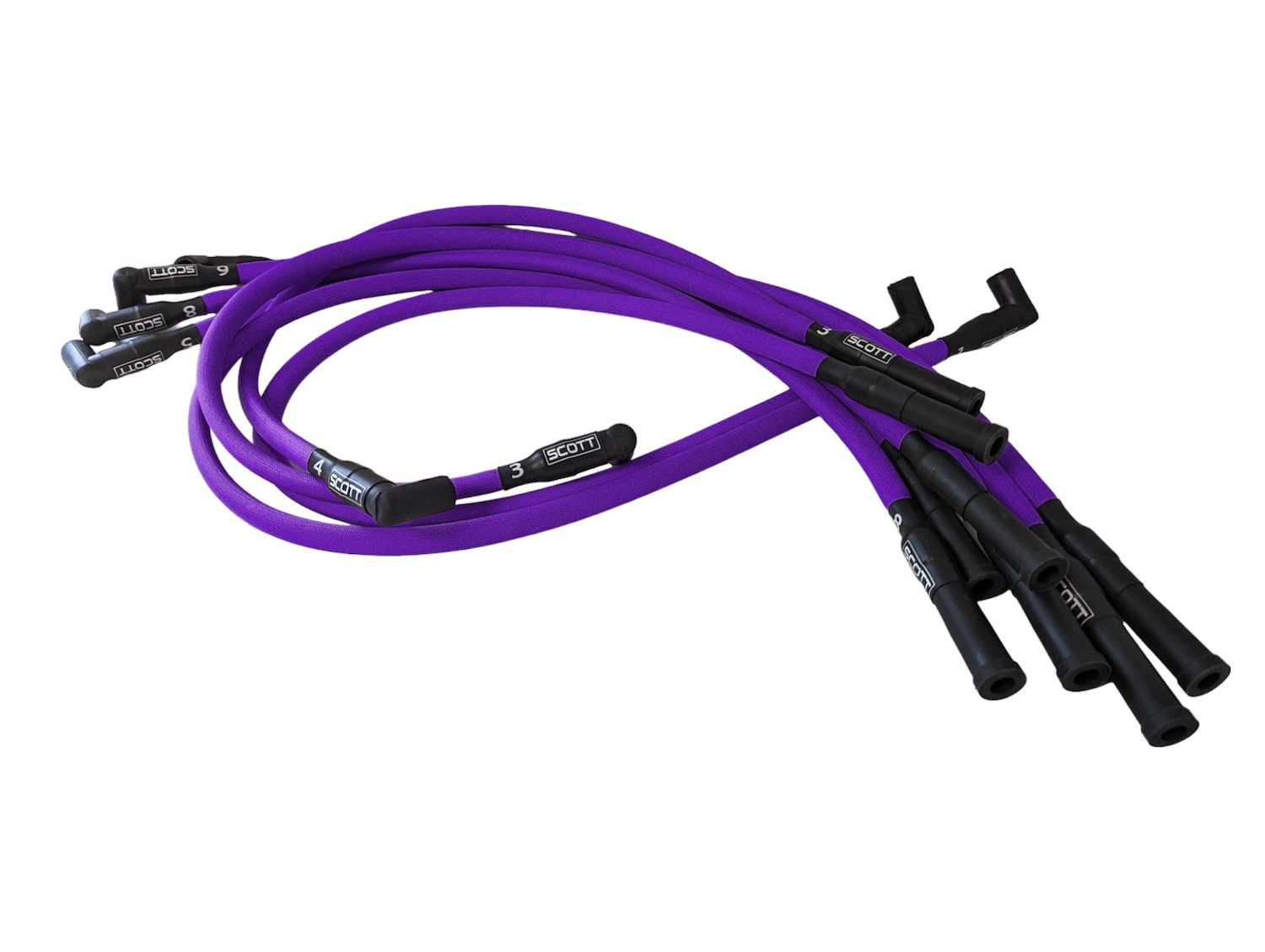 SPW300-PS-421-7 Super Mag Fiberglass-Oversleeved Spark Plug Wire Set for Small Block Chevy, Over Valve Cover [Purple]