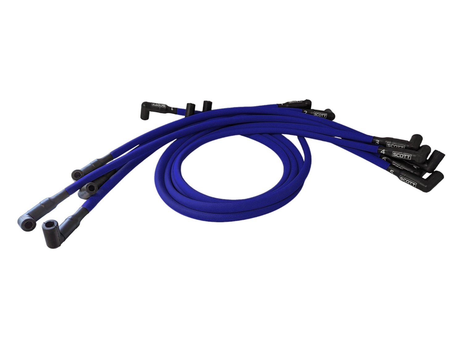 SPW300-PS-435-3 Super Mag Fiberglass-Oversleeved Spark Plug Wire Set for Small Block Chevy, Around Front [Blue]