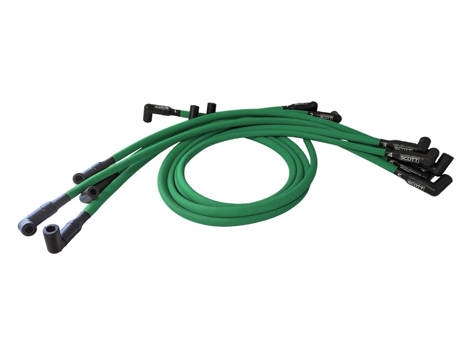 SPW300-PS-435-4 Super Mag Fiberglass-Oversleeved Spark Plug Wire Set for Small Block Chevy, Around Front [Green]