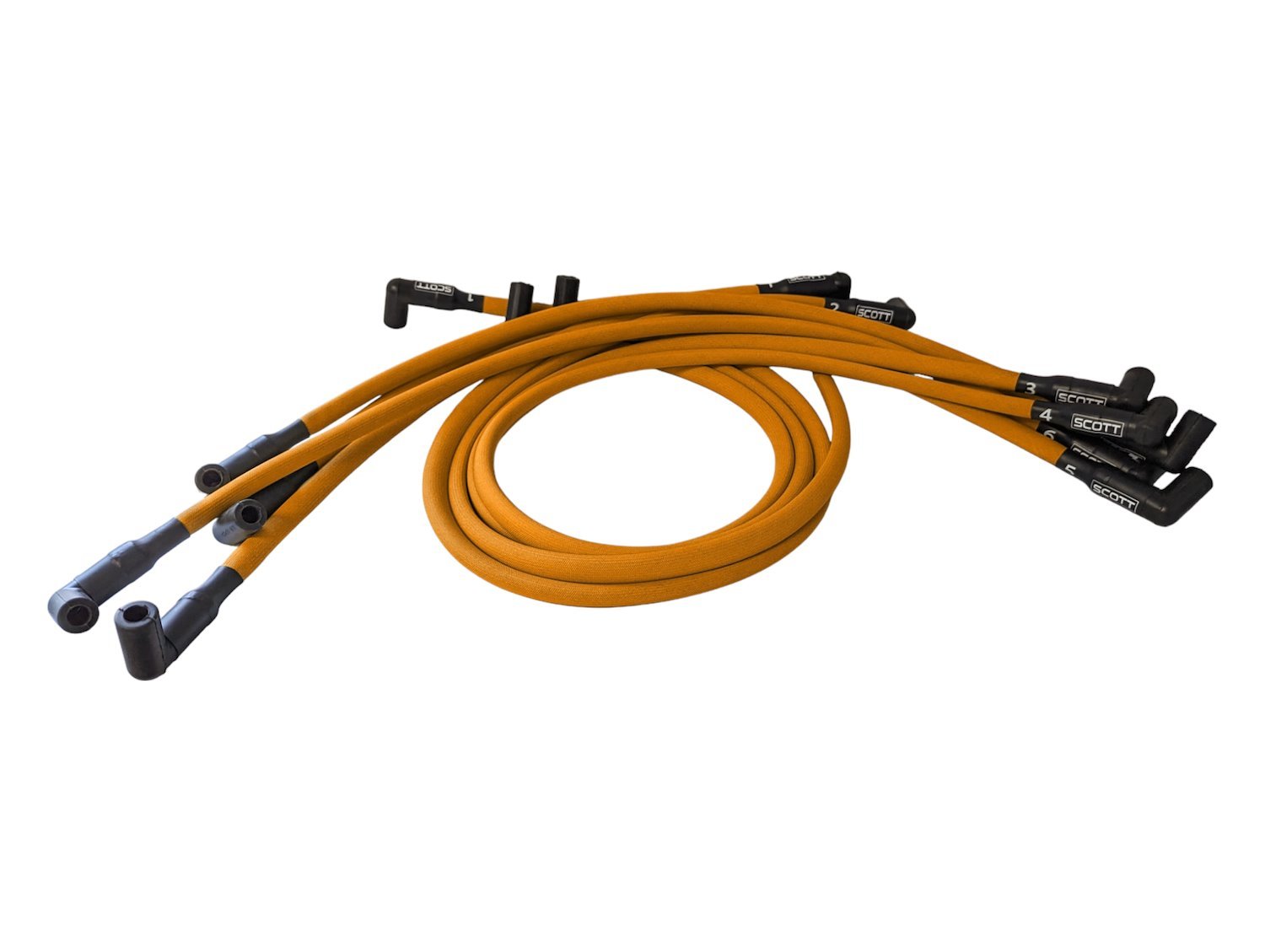 SPW300-PS-435-6 Super Mag Fiberglass-Oversleeved Spark Plug Wire Set for Small Block Chevy, Around Front [Orange]