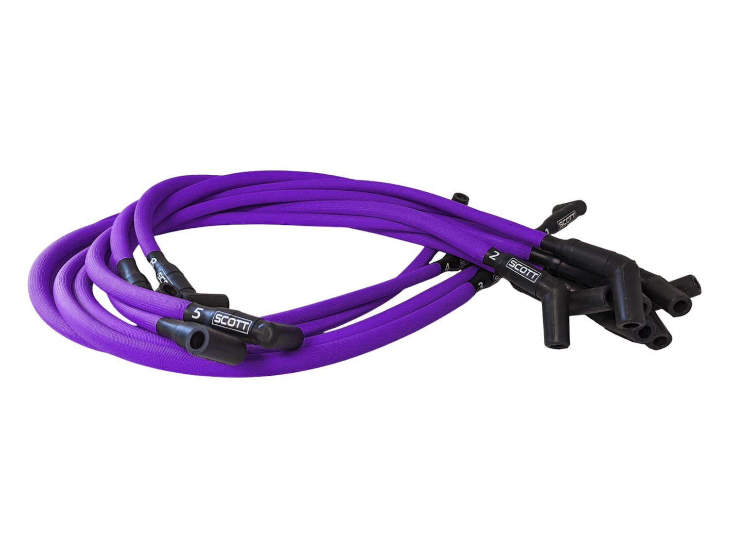 SPW300-PS-439-7 Super Mag Fiberglass-Oversleeved Spark Plug Wire Set for Small Block Ford, Under Header [Purple]