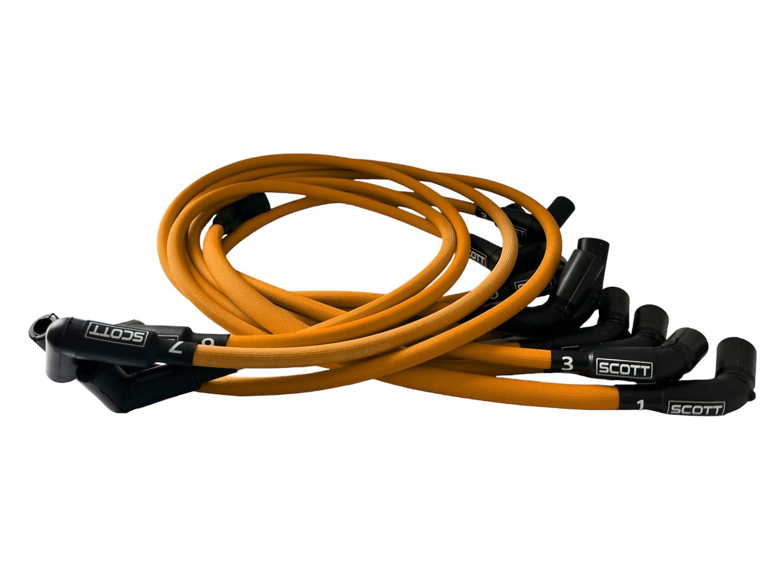 SPW300-PS-525L-R-6 Super Mag Fiberglass-Oversleeved Spark Plug Wire Set, GM LS Long 525 Crate, Around Rear Under Header [Orange]