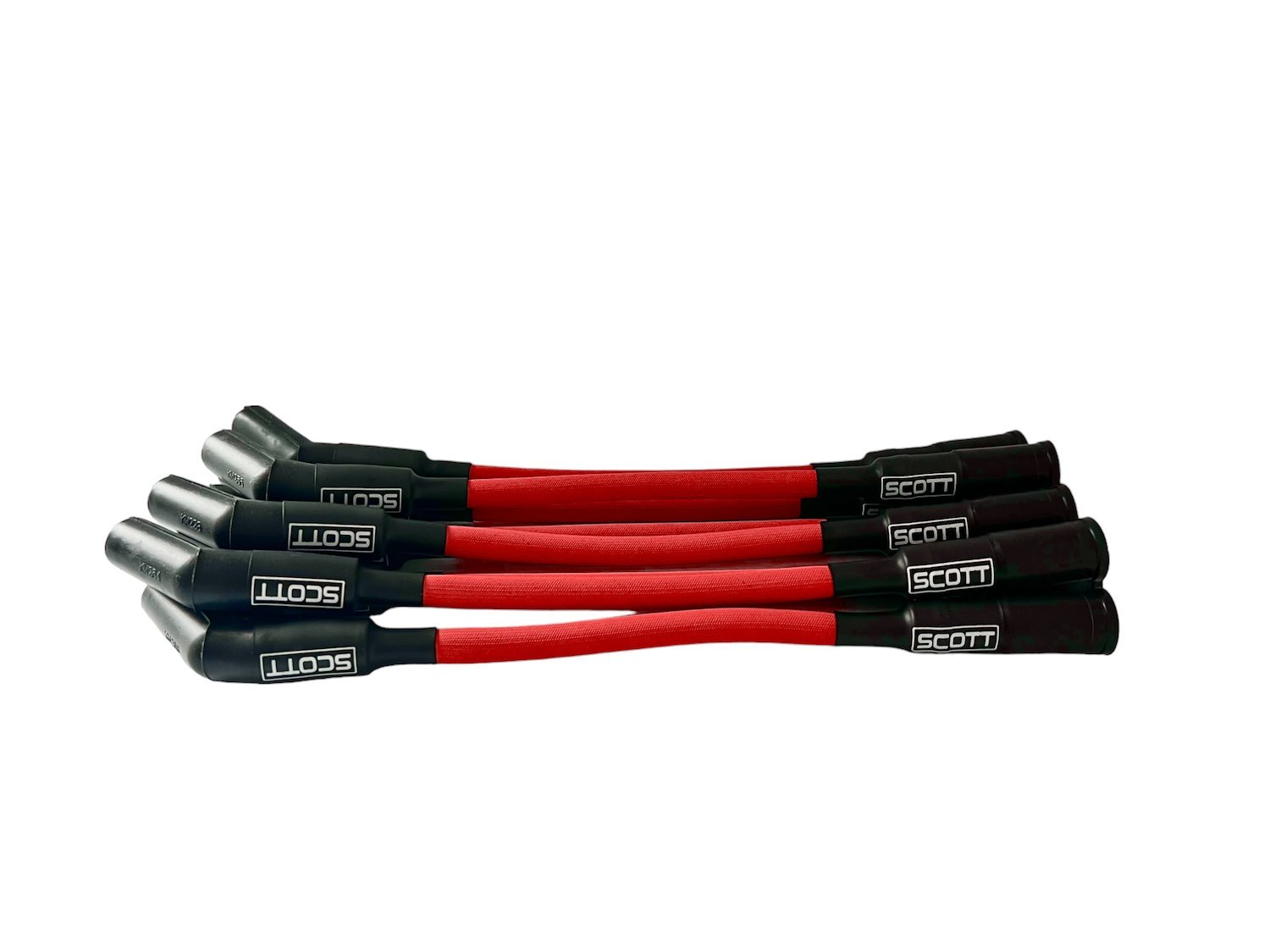 SPW300-PS-525S-2 Super Mag Fiberglass-Oversleeved Spark Plug Wire Set for GM LS Short 525 Crate, Over Valve Cover [Red]