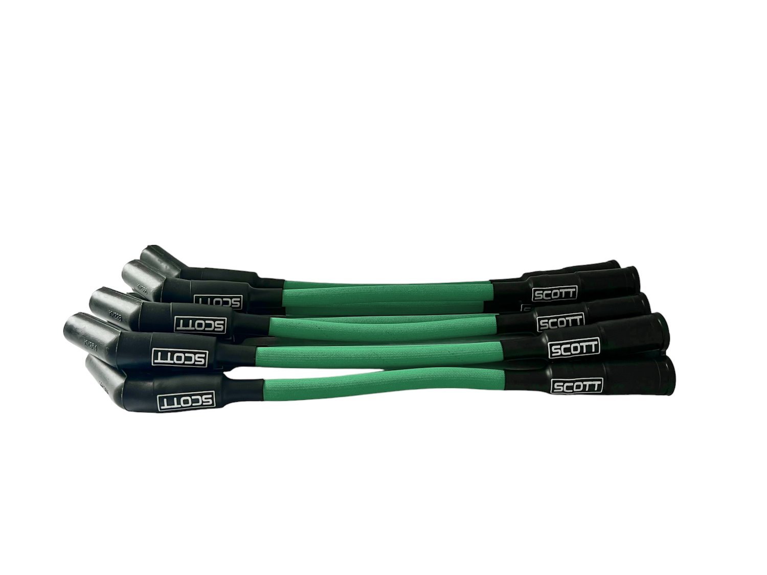 SPW300-PS-525S-4 Super Mag Fiberglass-Oversleeved Spark Plug Wire Set for GM LS Short 525 Crate, Over Valve Cover [Green]