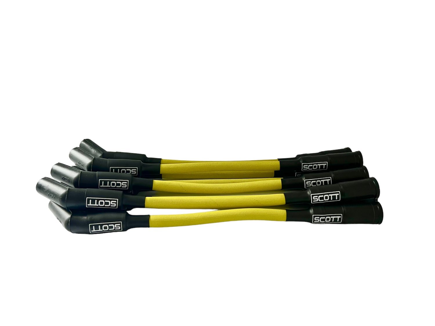 SPW300-PS-525S-5 Super Mag Fiberglass-Oversleeved Spark Plug Wire Set for GM LS Short 525 Crate, Over Valve Cover [Yellow]