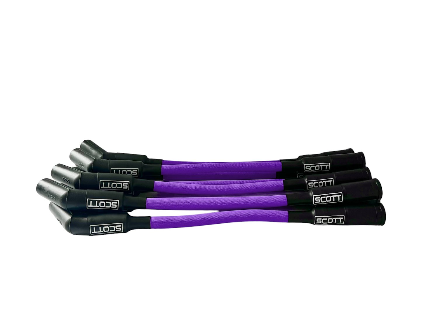 SPW300-PS-525S-7 Super Mag Fiberglass-Oversleeved Spark Plug Wire Set for GM LS Short 525 Crate, Over Valve Cover [Purple]