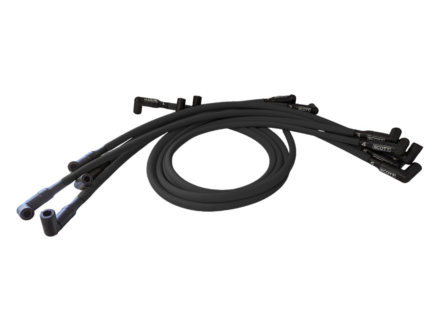 SPW300-PS-530-1 Super Mag Fiberglass-Oversleeved Spark Plug Wire Set for Big Block Ford Dragster, Under Header [Black]