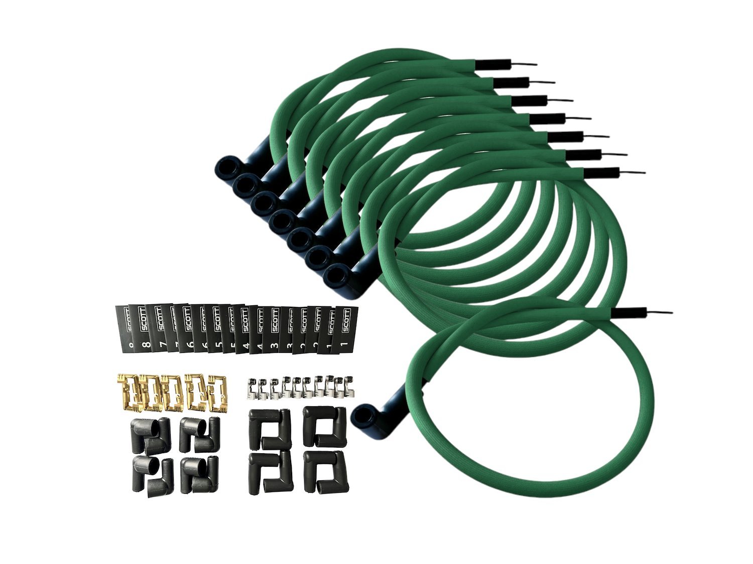 SPW300-PS-K90-4 DIY Super Mag Fiberglass-Oversleeved Spark Plug Wire Set, 90-Degree Boot [Green]