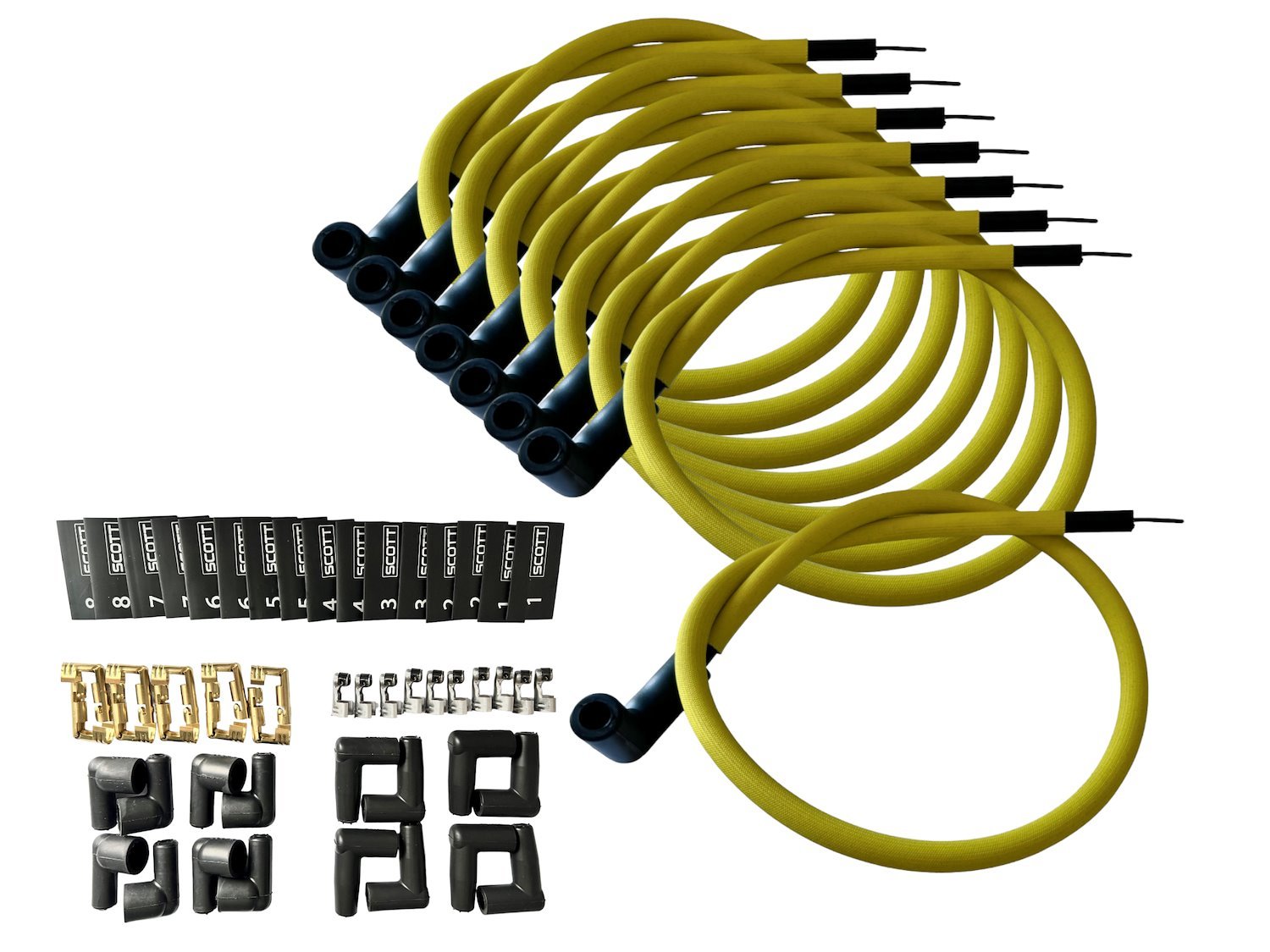 SPW300-PS-K90-5 DIY Super Mag Fiberglass-Oversleeved Spark Plug Wire Set, 90-Degree Boot [Yellow]