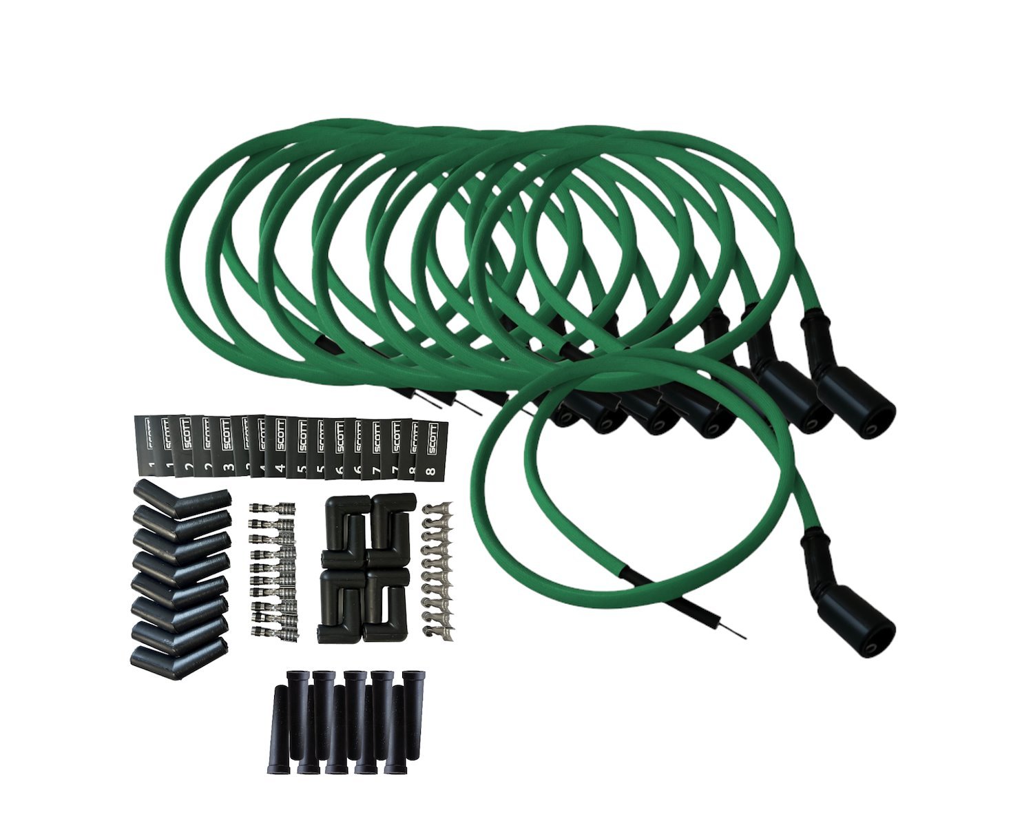 SPW300-PS-LSRELO-4 DIY Super Mag Fiberglass-Oversleeved Spark Plug Wire Set, 45-Degree GM LS Coil [Green]