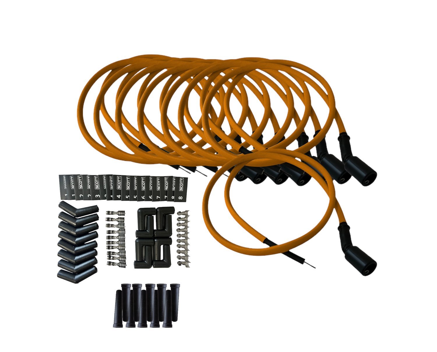 SPW300-PS-LSRELO-6 DIY Super Mag Fiberglass-Oversleeved Spark Plug Wire Set, 45-Degree GM LS Coil [Orange]