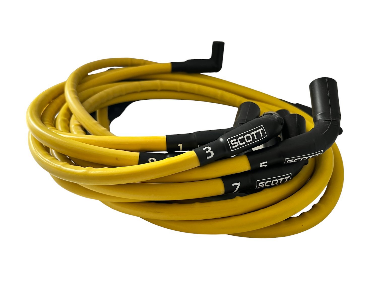 SPW-CH-525L-F-7 High-Performance Silicone-Sleeved Spark Plug Wire Set, GM LS Long 525 Crate, Around Front Under Header [Yellow]