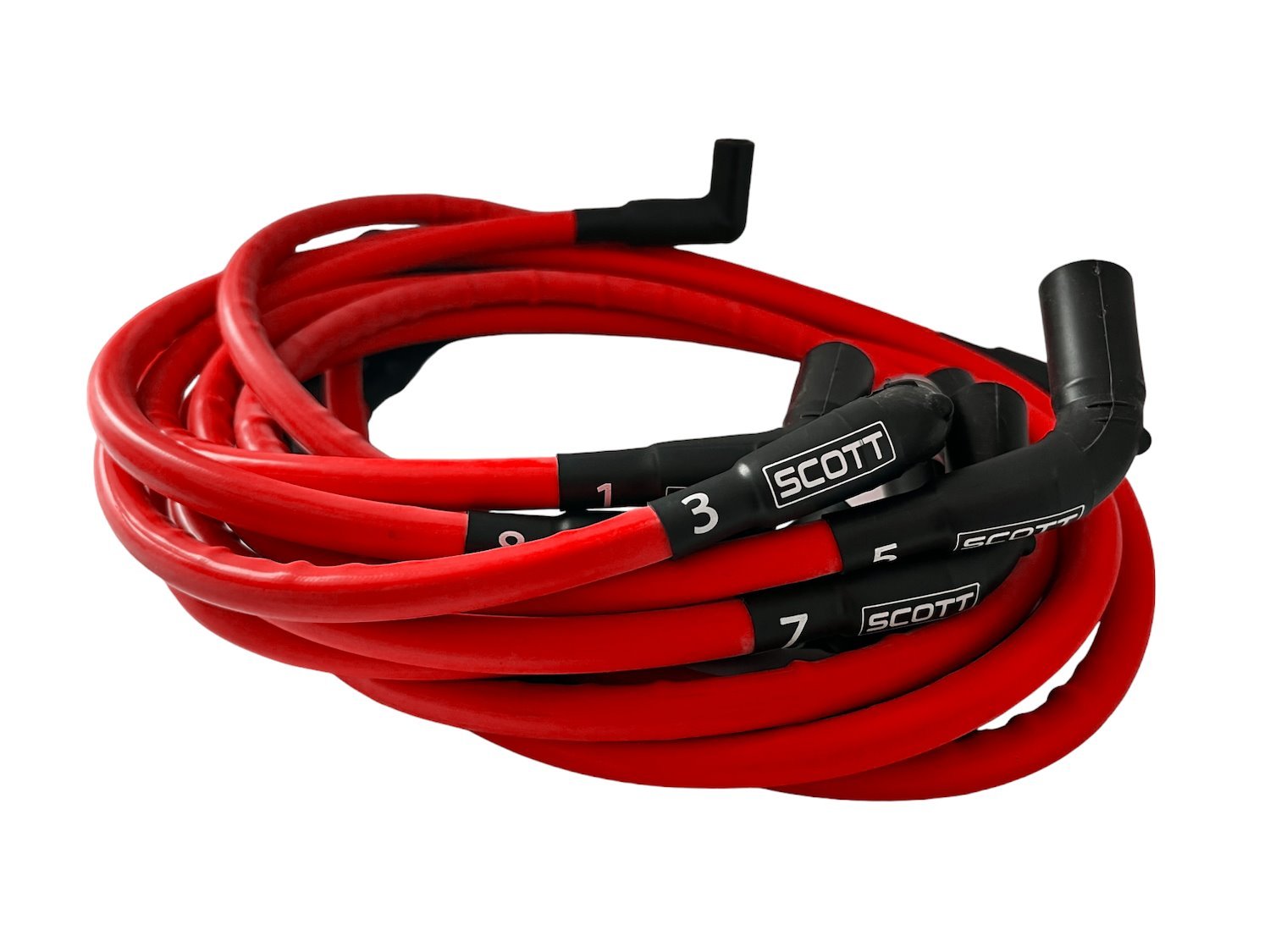 SPW-CH-525L-R-2 High-Performance Silicone-Sleeved Spark Plug Wire Set, GM LS Long 525 Crate, Around Rear Under Header [Red]