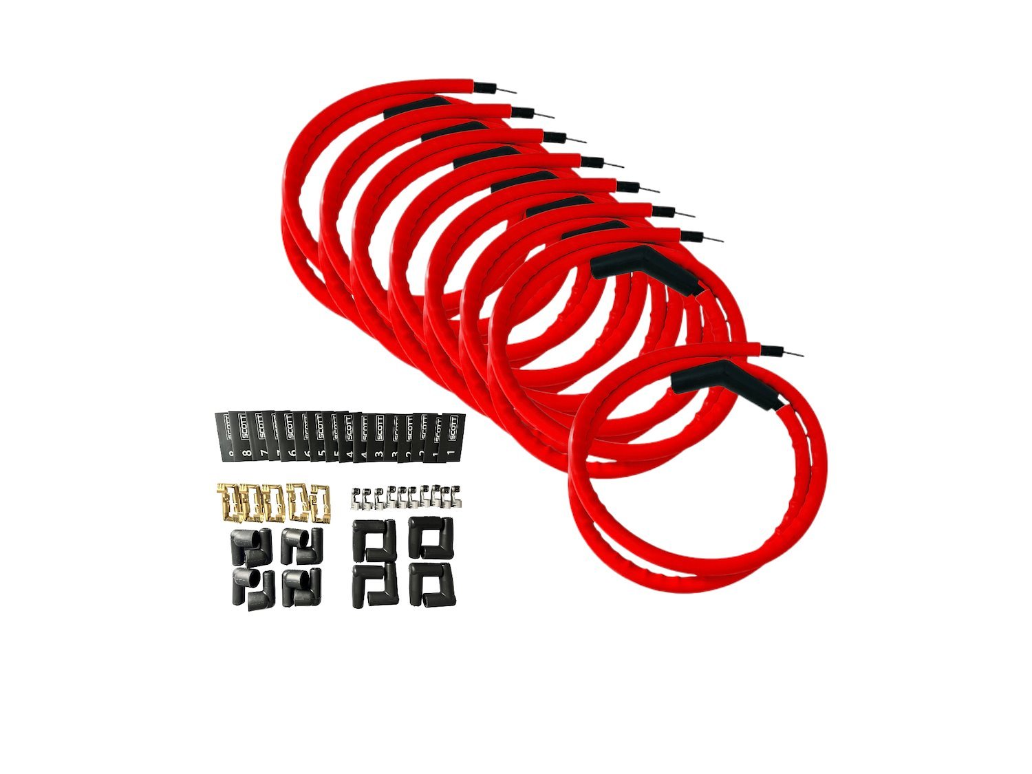 SPW-CH-K45-2 DIY High-Performance Silicone-Sleeved Spark Plug Wire Set, 45-Degree Boot [Red]