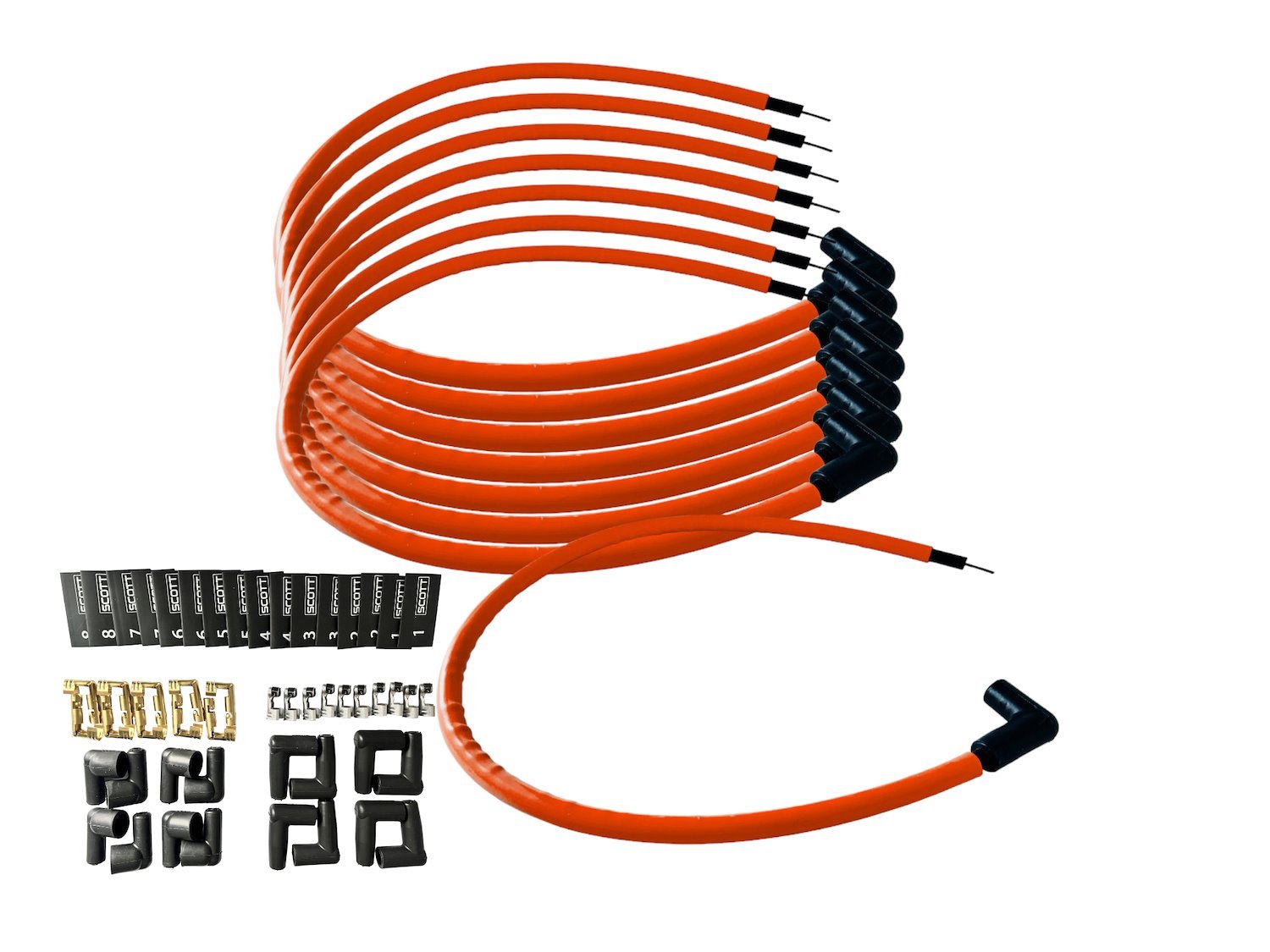 SPW-CH-K90-9 DIY High-Performance Silicone-Sleeved Spark Plug Wire Set, 90-Degree Boot [Fluorescent Orange]