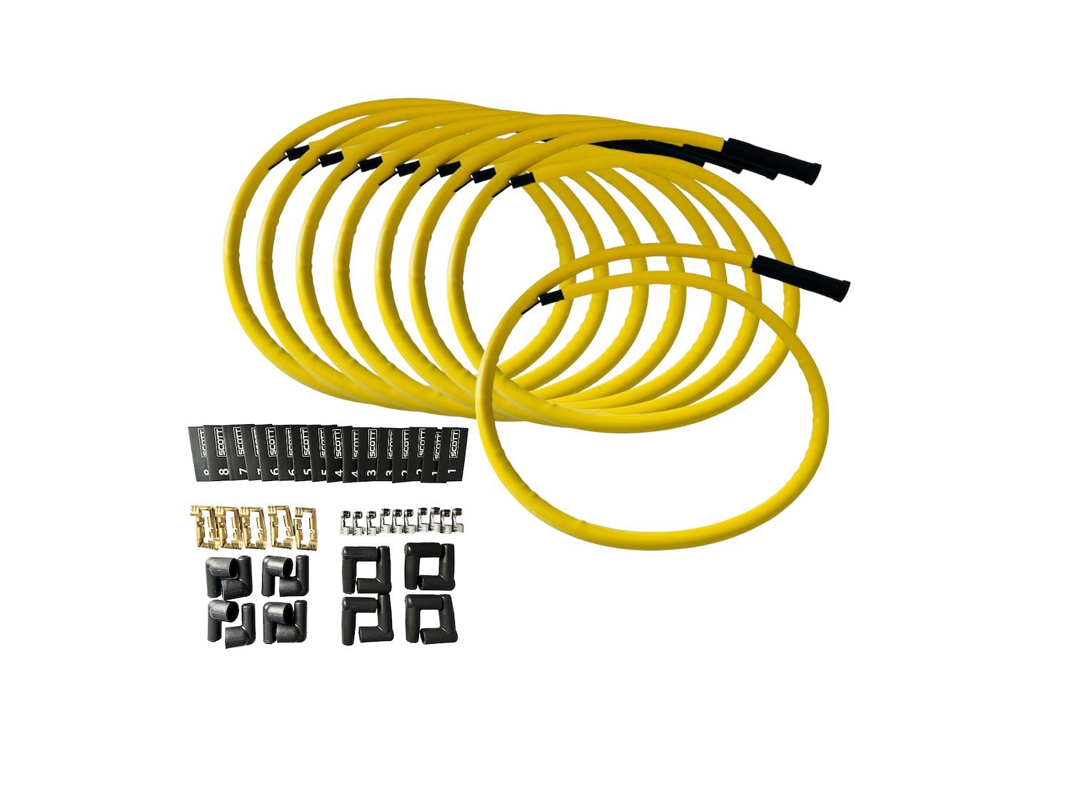 SPW-CH-KSTR-7 DIY High-Performance Silicone-Sleeved Spark Plug Wire Set, Straight Boot [Yellow]