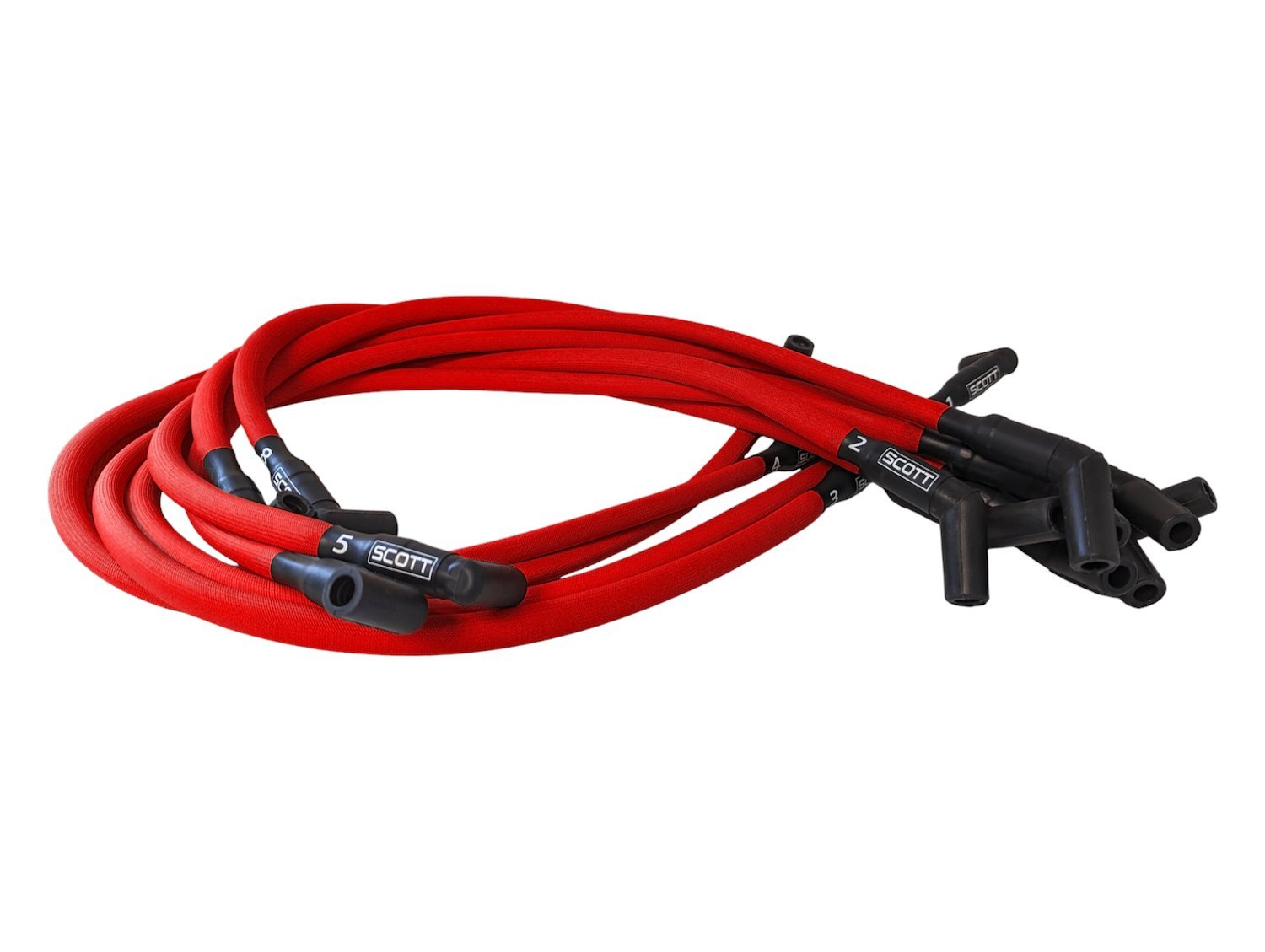 SPW-PS-439-2 High-Performance Fiberglass-Oversleeved Spark Plug Wire Set for Small Block Ford, Under Header [Red]