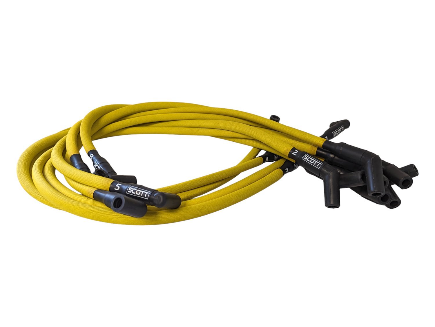SPW-PS-439-5 High-Performance Fiberglass-Oversleeved Spark Plug Wire Set for Small Block Ford, Under Header [Yellow]