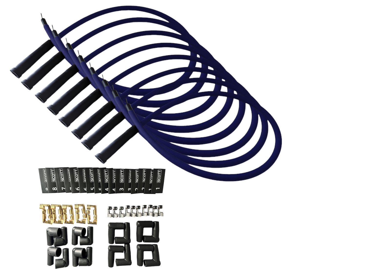 SPW-PS-KSTR-3 DIY High-Performance Fiberglass-Oversleeved Spark Plug Wire Set for DIY Kits, Straight Boot [Blue]