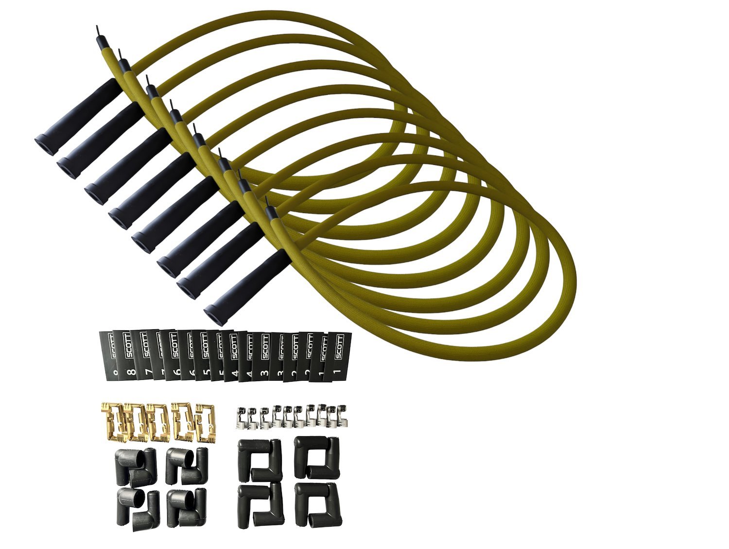 SPW-PS-KSTR-5 DIY High-Performance Fiberglass-Oversleeved Spark Plug Wire Set for DIY Kits, Straight Boot [Yellow]