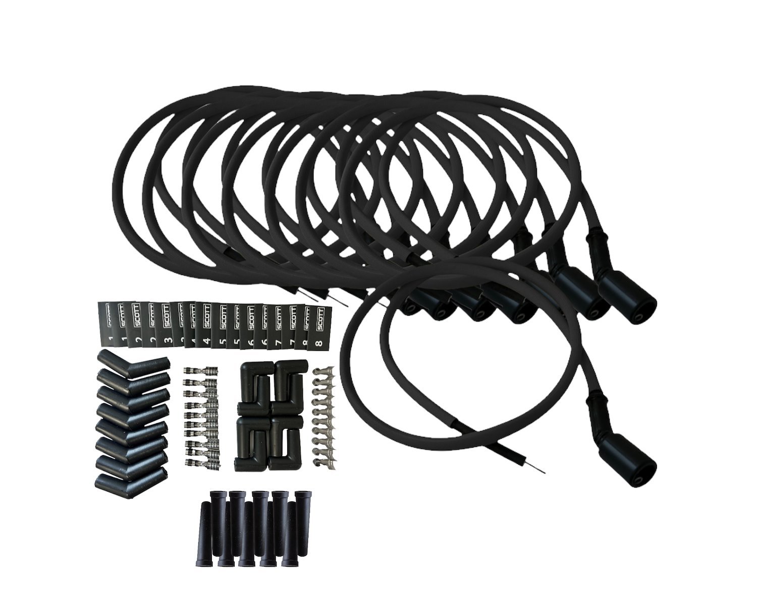SPW-PS-LSRELO-1 DIY High-Performance Fiberglass-Oversleeved Spark Plug Wire Set for DIY Kits, GM LS [Black]