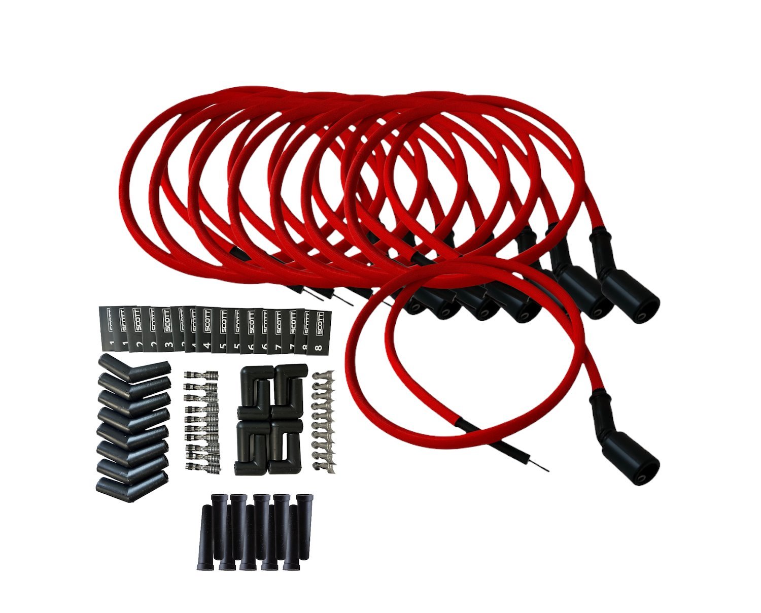 SPW-PS-LSRELO-2 DIY High-Performance Fiberglass-Oversleeved Spark Plug Wire Set for DIY Kits, GM LS [Red]