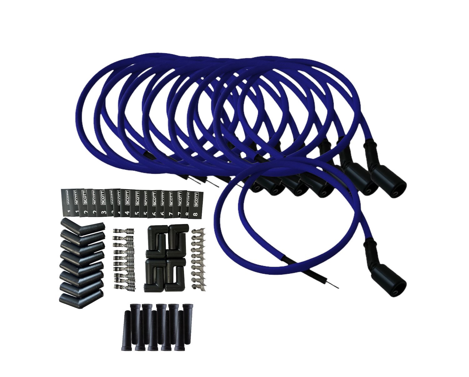 SPW-PS-LSRELO-3 DIY High-Performance Fiberglass-Oversleeved Spark Plug Wire Set for DIY Kits, GM LS [Blue]