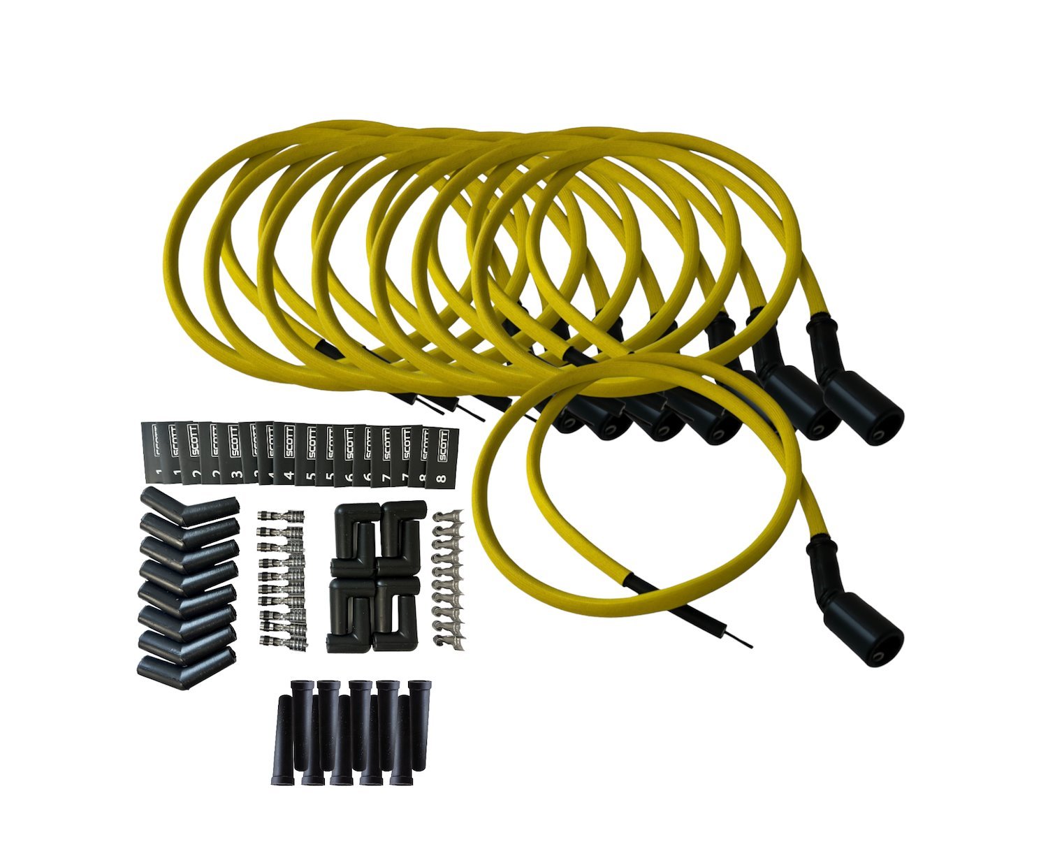 SPW-PS-LSRELO-5 DIY High-Performance Fiberglass-Oversleeved Spark Plug Wire Set for DIY Kits, GM LS [Yellow]