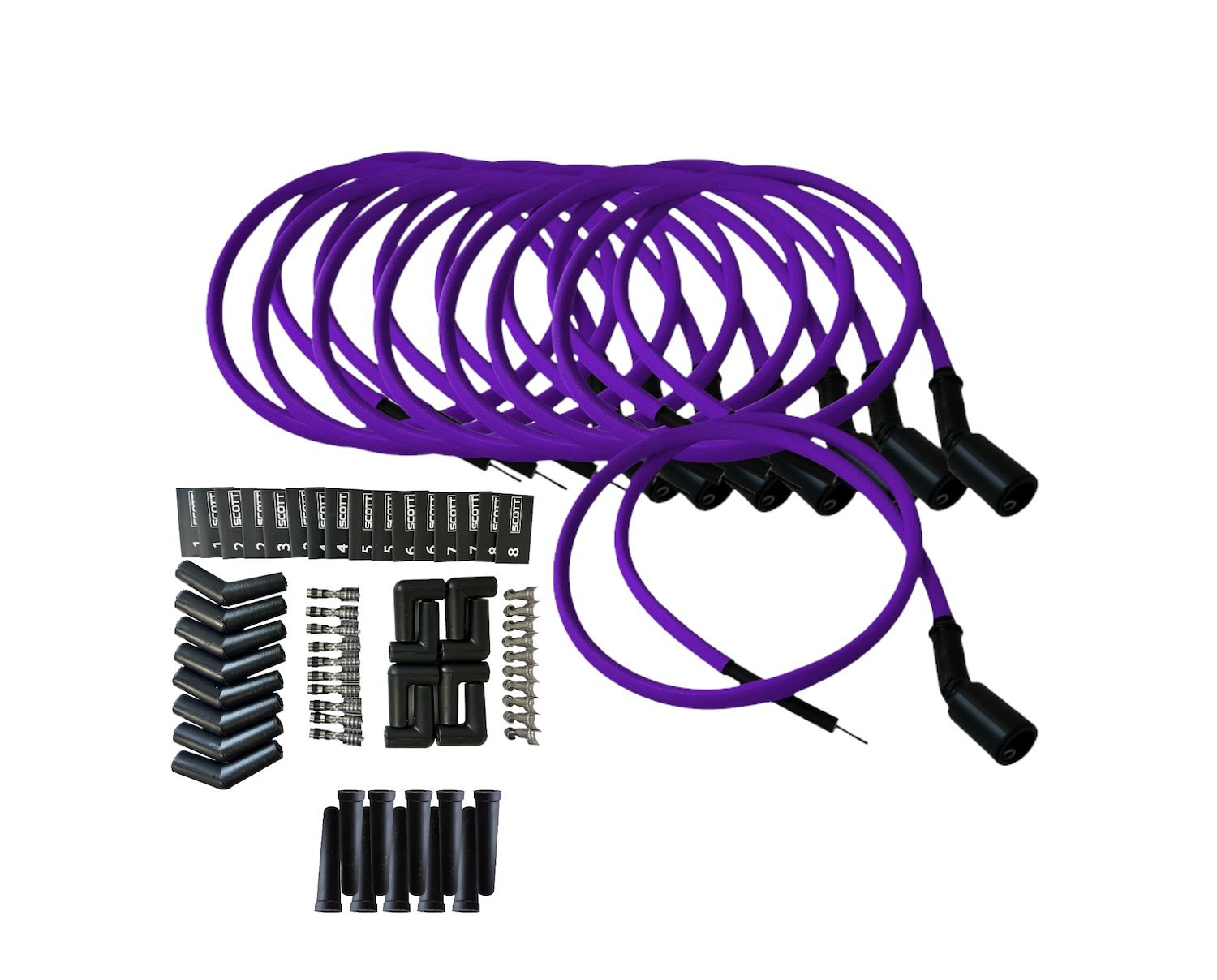 SPW-PS-LSRELO-7 DIY High-Performance Fiberglass-Oversleeved Spark Plug Wire Set for DIY Kits, GM LS [Purple]
